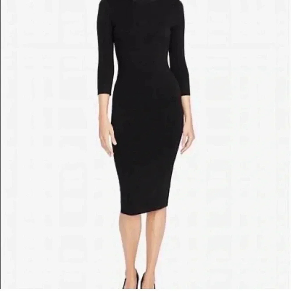 Rachel Roy open back midi knit ribbed long sleeve dress black size small - Picture 2 of 11